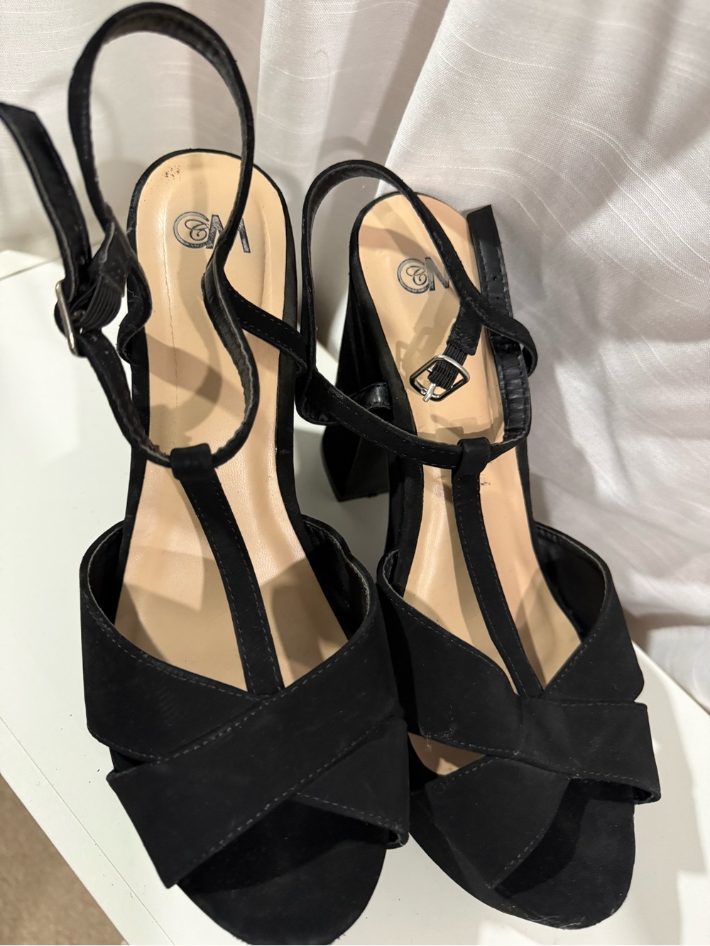 Black T-Strap Block Heel Sandals - Women